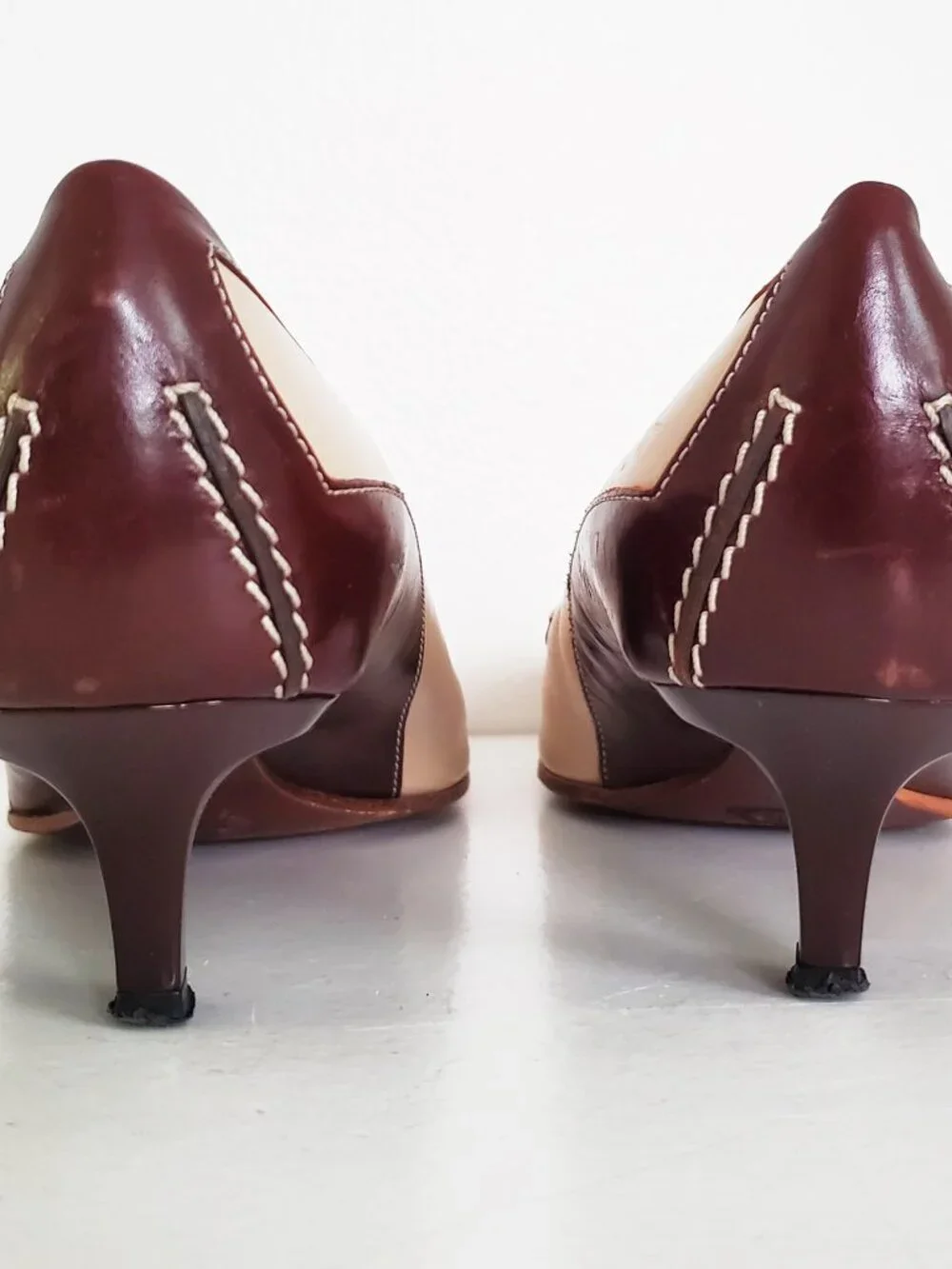 Tod's Penny Loafer Beige & Brown Leather Kitten Heel Pumps Sz 38.5 - Picture 8 of 13